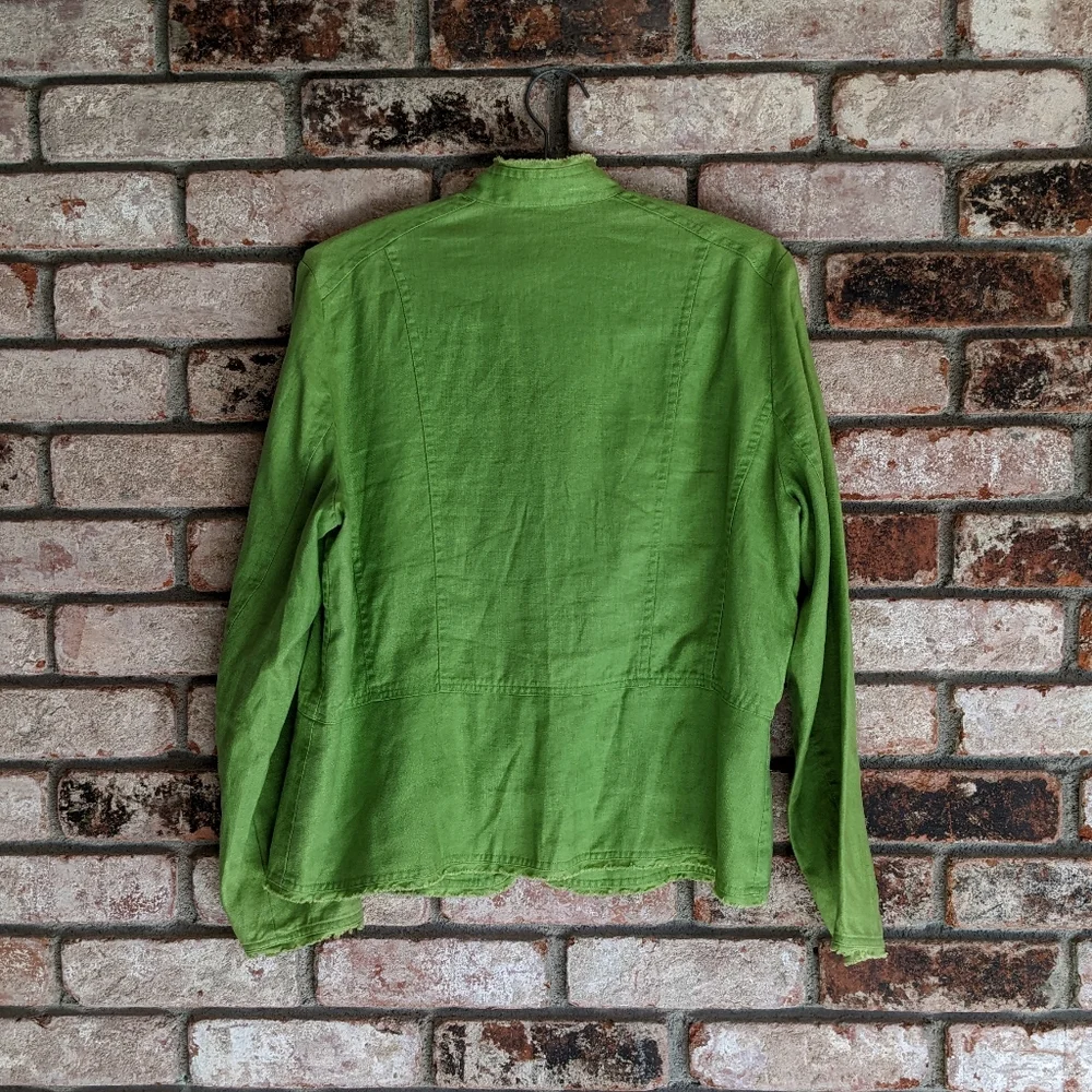 💚 Coldwater Creek 100% Linen Green Lightweight Jacket Large - Picture 2 of 11